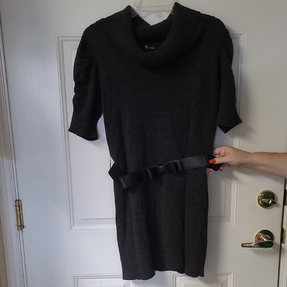 AB Studio Dark Gray Cowl Neck Sweater with Belt